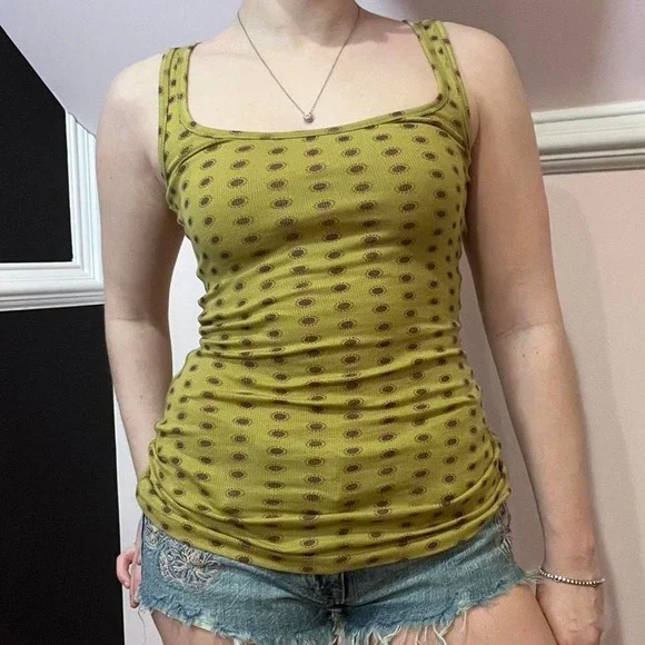 y2k olive green and purple polka dot tank top xs - Picture 2 of 7